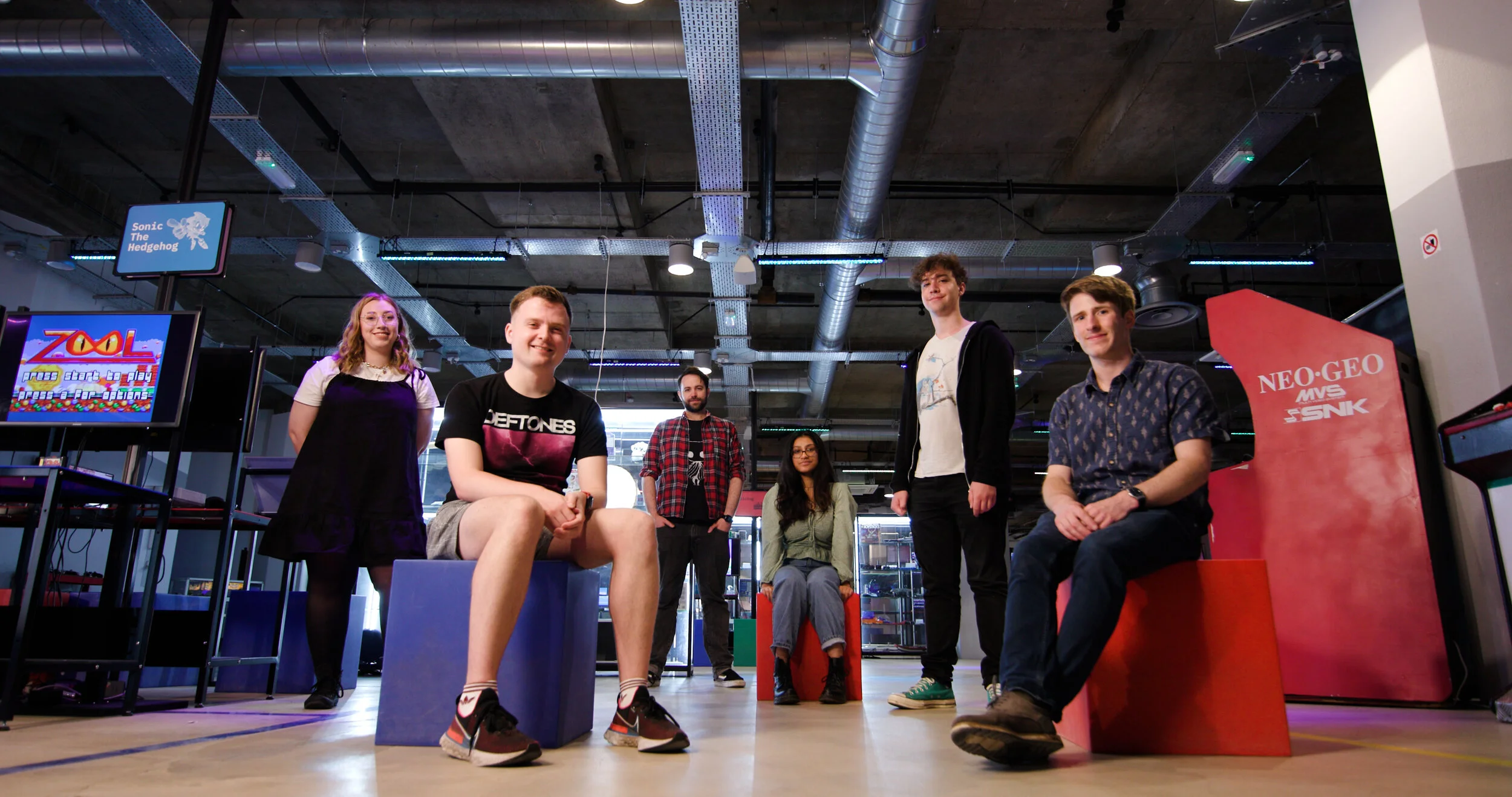 Some of the Sumo Digital Academy interns behind Zool Redimensioned.